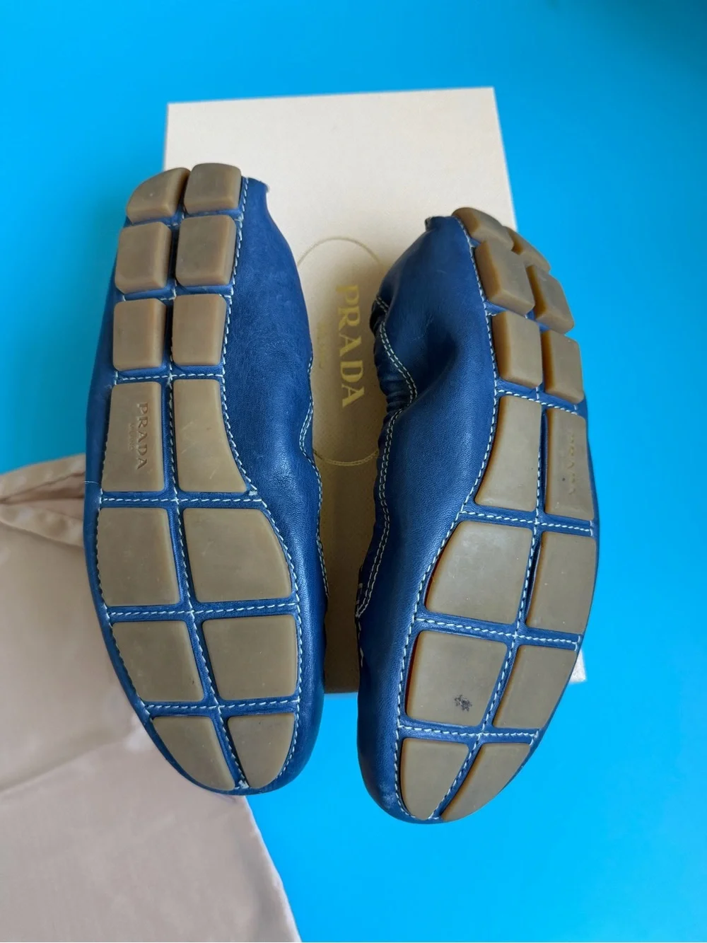 Prada Nappa Aviator Navy Leather Driving Loafers 37 - Picture 6 of 10